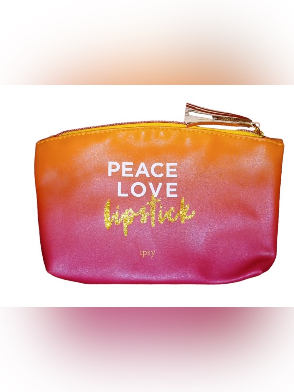 Ipsy Peace Love Lipstick Ombre Makeup Bag Cosmetic Pouch Tassel Zip Clutch